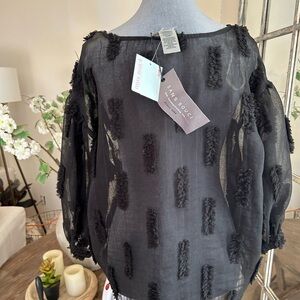 Black sheer blouse burnt out style